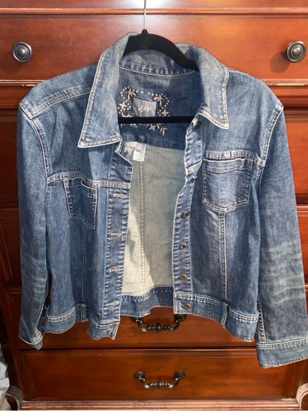 J. Jill Denim Jacket with Embroidered Neckline - Blue